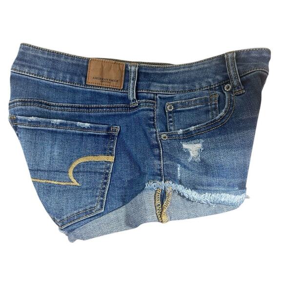 American Eagle Shorts Womens 4 Shortie Super Stretch Dark Wash Cuffed Distressed - Picture 4 of 6